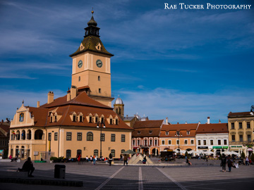 Transylvanian architecture lines Council Square in Brasov, Romania