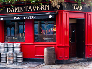 A red panelled pub in Dublin, Ireland