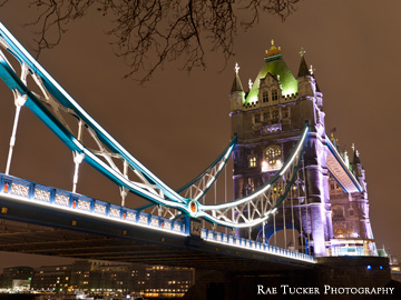 The Tower Bridge illuminated on a winter evening in London, England