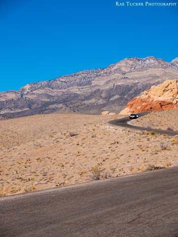 A road runs through Red Rock Canyon in Nevada.