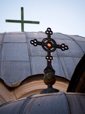 Crosses atop an Orthodox church in Bulgaria