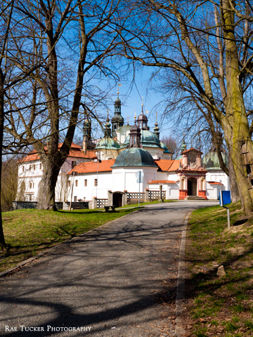 A path leads to the Klokoty church in Tabor in the Czech Republic.