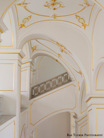 The brilliant white interior of the Bratislava Castle is offset with gold detailing