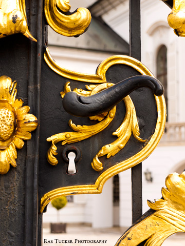 The black and gold gate handle of Episcopal Summer Palace in Bratislava