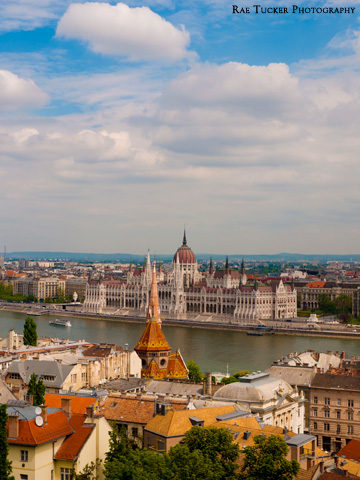The Hungarian Parliament building and Danube river as seen from Buda Hill in Budapest, Hungary