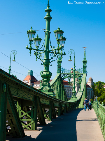 The green Liberty Bridge in Budapest, Hungary