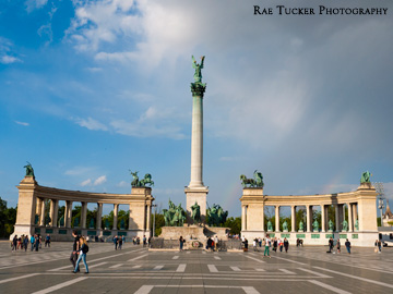 Hero's Square at the entrance to City Park in Budapest, Hungary