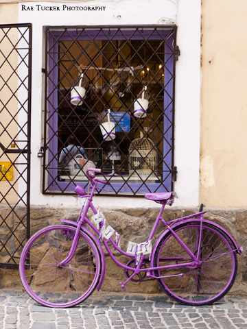 A lavender purple bicycle in Szentendre, Hungary