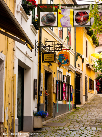 Galleries and shops on a colorful street in Szentendre, Hungary