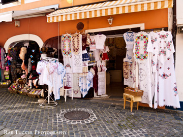A shop selling traditional embroidered fabrics in Szentendre, Hungary