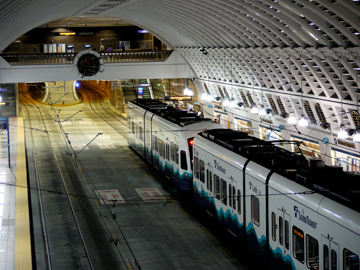 A train at Pioneer Square station in the Battery Street Transit Tunnel in Seattle, Washington