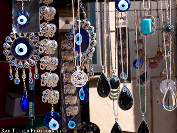 Evil eye pendants displayed at the bazaar in Sarajevo