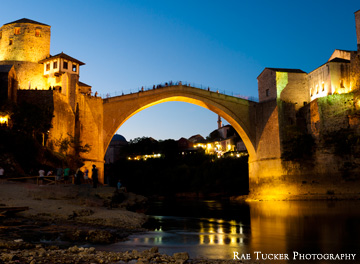 In Mostar, BiH, early evening falls on the old bridge, or Stari Most