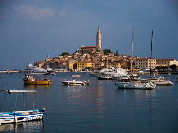 The old town of Rovinj adorns the Adriatic Sea.
