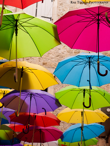 Bright, colorful umbrellas