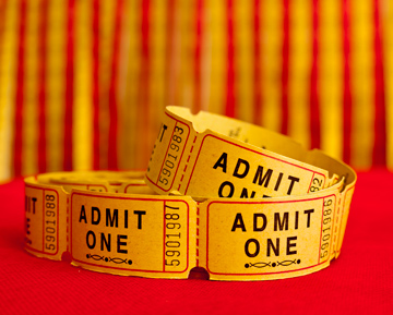 Yellow admit one tickets for a film festival