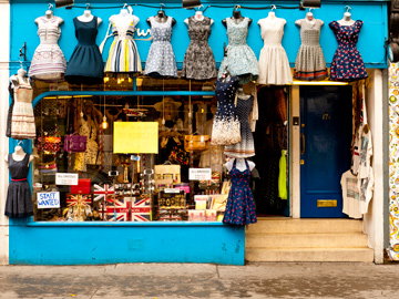 A vintage dress shop along Portebello Road in London
