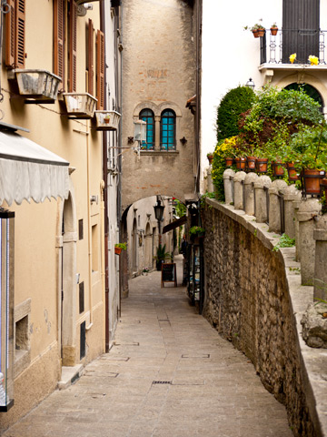 A small street winds the the city of San Marino