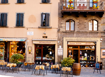 A patio in the main square of Cortona, Italy