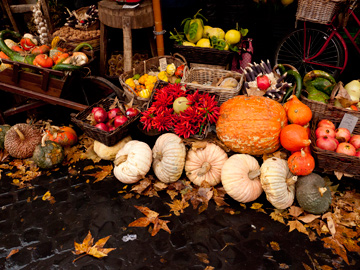 Autumn produce displayed at the Campo de fiori market in Rome, Italy