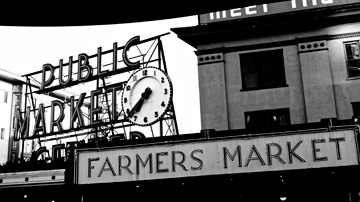 The Farmers Market sign at Pike Place Market in Seattle, Washington