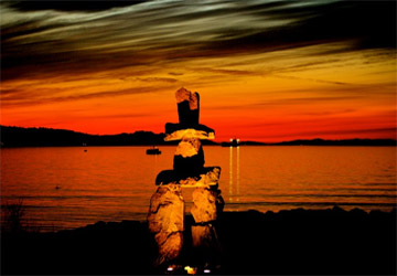 A popular Inukshuk found at English Bay in Vancouver, BC