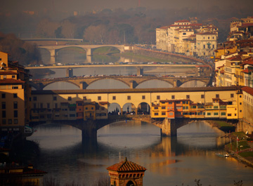The bridges of Florence across the Arno River in Italy