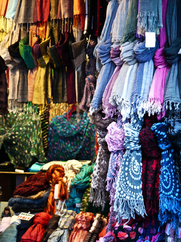 Designer scarves displayed in Tuscany