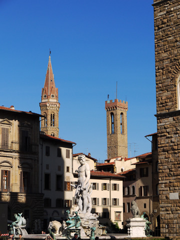 Piazza Signoria is home to fountains, statues and the Bargello in Florence, Italy
