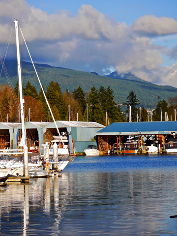 Boat sheds in Burrard Inlet in Vancouver, British Columbia, Canada.