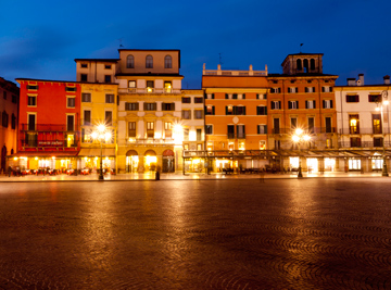 Piazza Bra at night in Verona, Italy