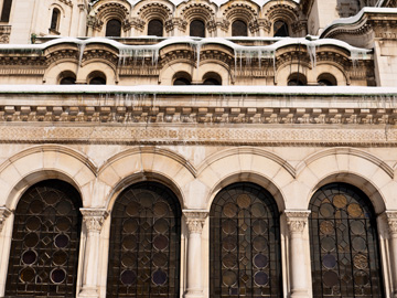 Icicles hang from the windows of a church in Bulgaria