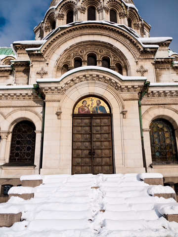 A winter welcome at the Alexander Nevsky Cathedral Church in Sofia, Bulgaria