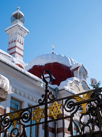 The snow-covered synagogue in Sofia, Bulgaria