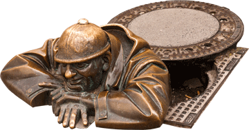 The iconic Watcher statue in Bratislava, Slovakia