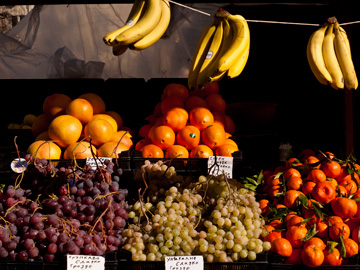 Market fruit illuminated by the winter sun in Sofia, Bulgaria