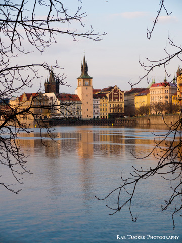 The view of the Prague skyline from Strelecky Island.