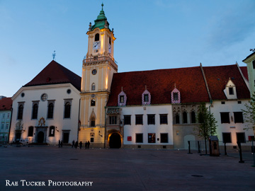 Evening in the Main Square, or Hlavné námestieHlavné námestie, in Bratislava, Slovakia