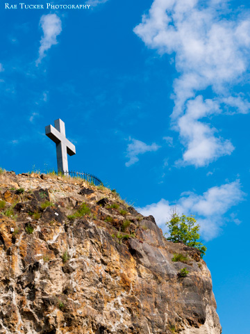 A cross over the Cave Church in Budapest, Hungary