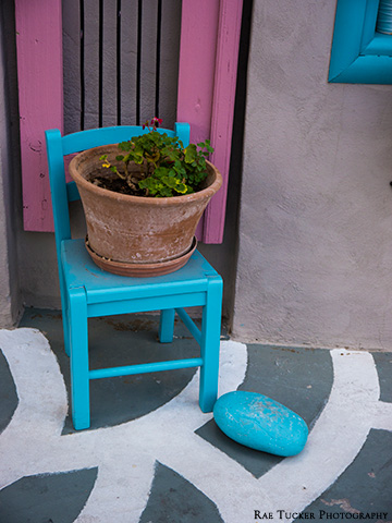 Blue, pink and white decoration in Greece.