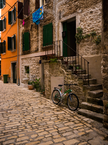 A stone street in the historical centre of Rovigno, Croatia