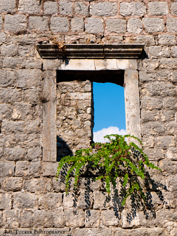 The ruins of an old building in Perast, Montenegro
