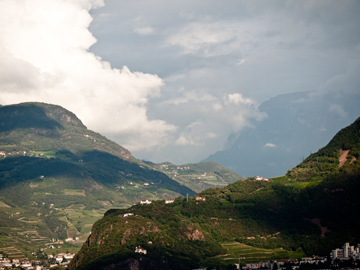 Clouds cast shadows over South Tyrol in Italy.