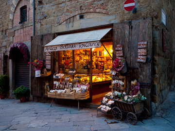 A bottega in Arezzo, Italy at dusk