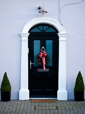 A Christmas wreath on a door in Dublin, Ireland