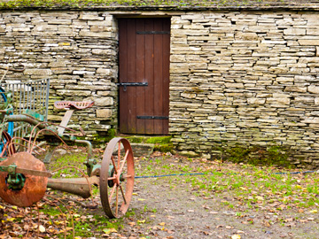A farm building on the grounds of the Bunratty Castle grounds in Ireland.
