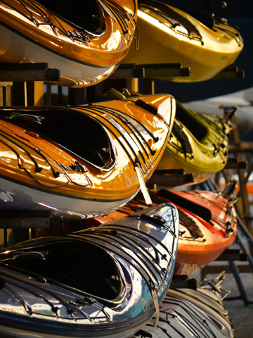 Kayaks on display on Granville Island, Vancouver, BC