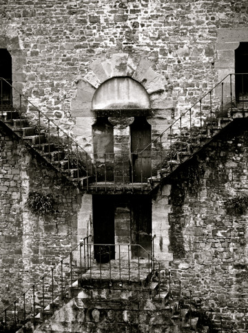 Stairways and doors on a building in Florence, Italy
