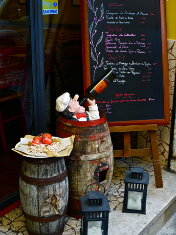 A small display outside of a trattoria in Rome, Italy